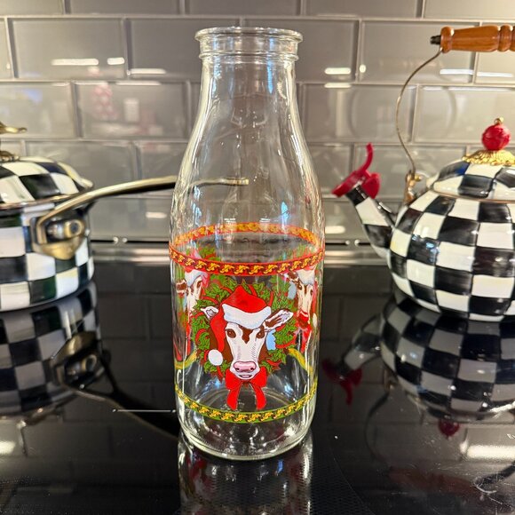 Vintage French Milk Bottle with Christmas Cow - Picture 3 of 11